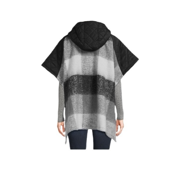 Time And Tru Plaid Hooded Zipper Poncho Sweater - Picture 5 of 11
